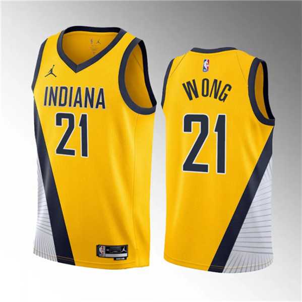 Men's Indiana Pacers #21 Isaiah Wong Yellow 2023 Draft Statement Edition Stitched Basketball Jersey Dzhi